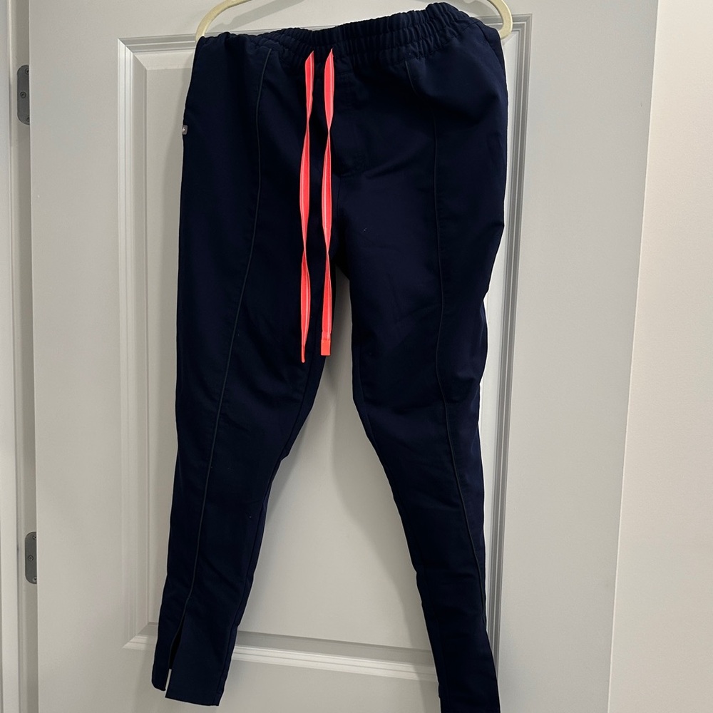 FIGS Navy Joggers with Neon Pink Drawstring